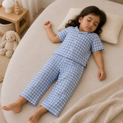Blue-a-Boo – Blue Woven Gingham Cotton Night Suit | 2–3 Years