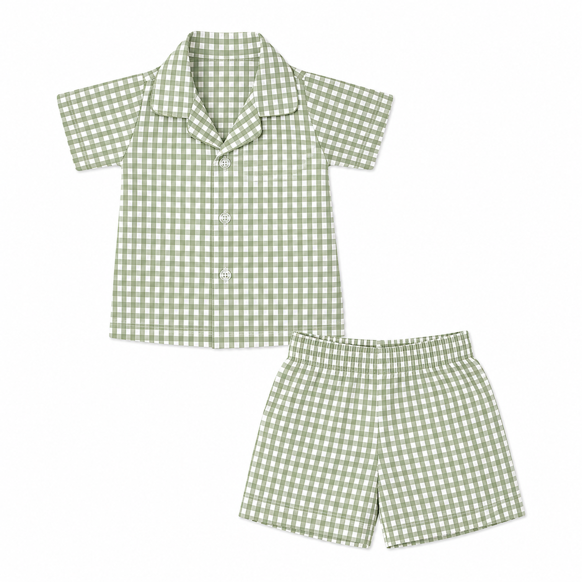 Lil Meadow – Green Woven Gingham Cotton Night Suit | 6–12 Months