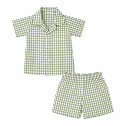 Lil Meadow – Green Woven Gingham Cotton Night Suit | 6–12 Months
