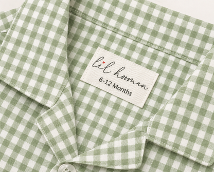 Lil Meadow – Green Woven Gingham Cotton Night Suit | 6–12 Months