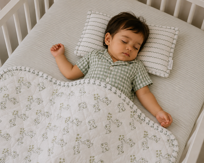 Lil Meadow – Green Woven Gingham Cotton Night Suit | 6–12 Months