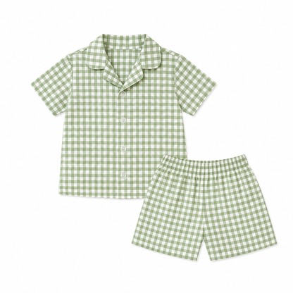Lil Meadow – Green Woven Gingham Cotton Night Suit | 12–18 Months