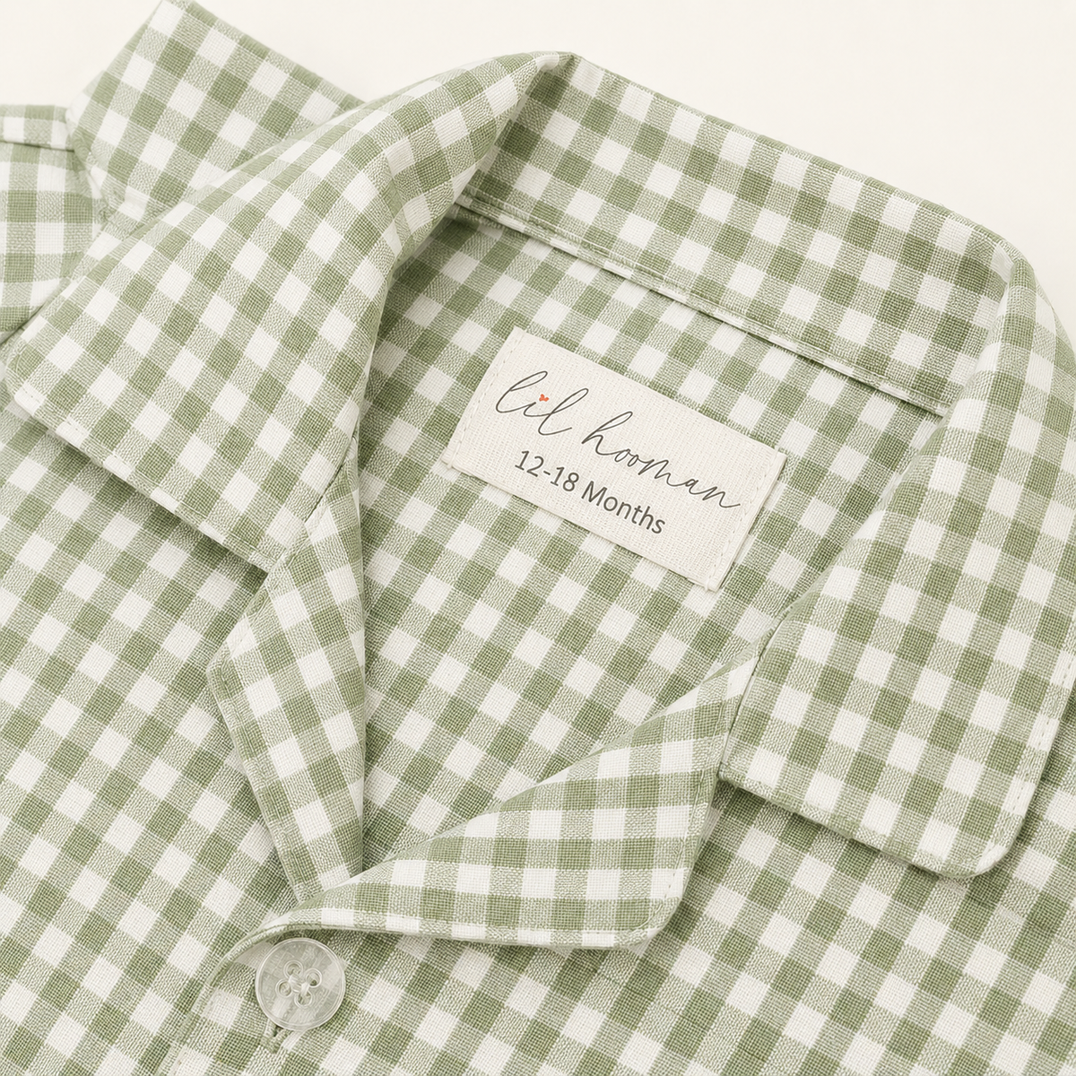 Lil Meadow – Green Woven Gingham Cotton Night Suit | 12–18 Months