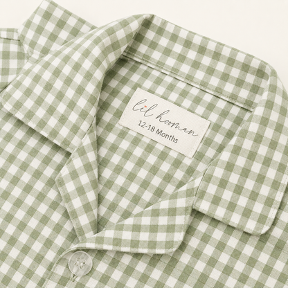 Lil Meadow – Green Woven Gingham Cotton Night Suit | 12–18 Months