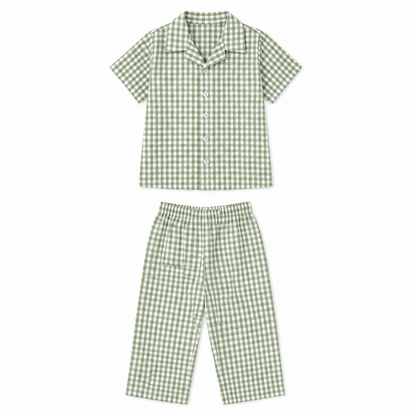 Lil Meadow – Green Woven Gingham Cotton Night Suit | 2–3 Years