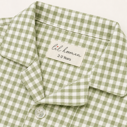 Lil Meadow – Green Woven Gingham Cotton Night Suit | 2–3 Years