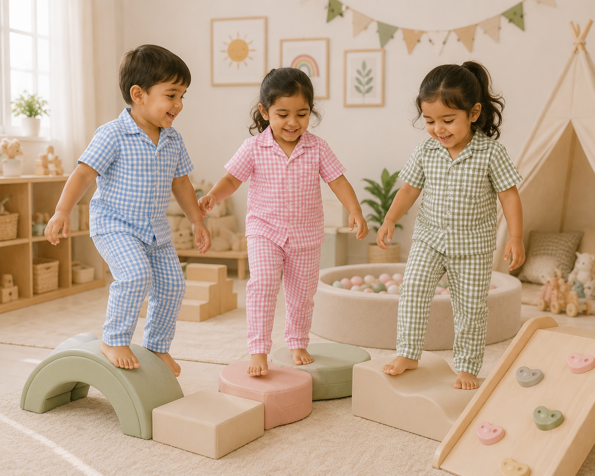 Lil Meadow – Green Woven Gingham Cotton Night Suit | 2–3 Years