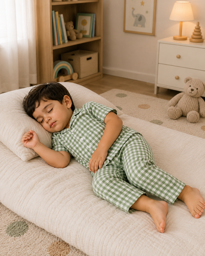 Lil Meadow – Green Woven Gingham Cotton Night Suit | 2–3 Years